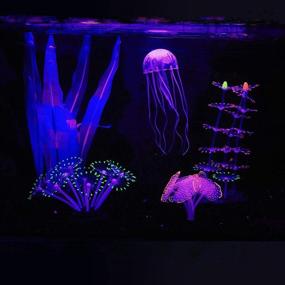 img 4 attached to 🐠 Bluecoco (5 Pieces) Luminous Aquarium Coral Decorations with Glowing Fish Décor for Tank, Fish Tank Plants, Including Big Kelp, Sunflower, Anemone, Strip Coral Plant, and Jellyfish