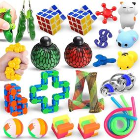 img 4 attached to Sensory Fidget Toys Set: Stress Balls, Marble Mesh, Squeeze Soybean & More for 🧩 Kids and Adults - Anxiety Relief Fidgets, Classroom Rewards, Pinata Stuffers and Goodie Bag Fillers