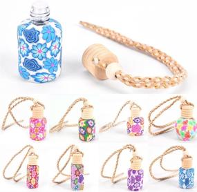 img 4 attached to 🌺 IYSHOUGONG 3 Pcs Floral Art Printed Hanging Car Air Freshener Perfume Diffuser Fragrance Bottle - Refillable and Stylish!