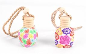img 2 attached to 🌺 IYSHOUGONG 3 Pcs Floral Art Printed Hanging Car Air Freshener Perfume Diffuser Fragrance Bottle - Refillable and Stylish!