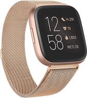 🌹 meliya metal bands: stylish stainless steel magnetic lock replacement wristbands for fitbit versa 2/versa/versa lite/se - small & large sizes available (rose gold) logo