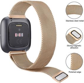 img 2 attached to 🌹 Meliya Metal Bands: Stylish Stainless Steel Magnetic Lock Replacement Wristbands for Fitbit Versa 2/Versa/Versa Lite/SE - Small & Large Sizes Available (Rose Gold)