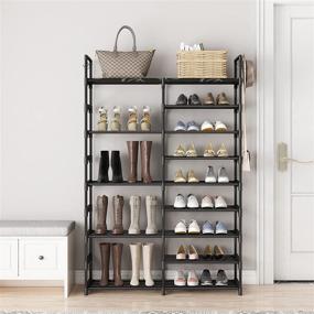 img 1 attached to 👟 WOWLIVE 9 Tiers Shoe Rack: Durable Metal Shoe Storage Organizer for 30-35 Pairs - Stackable Shoe Tower Unit Shelf - Convenient Black Shoe Cabinet