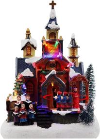 img 1 attached to 🎅 Pre-lit Animated Christmas Village Church Scene with Choir Congregation - Musical Winter Snow Village Ideal for Indoor Christmas Decorations & Village Displays