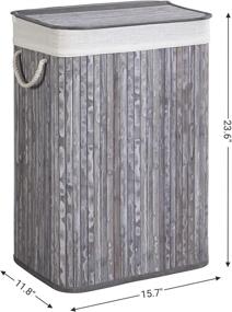 img 1 attached to 🧺 SONGMICS Bamboo Laundry Hamper with Lid, 72L, Distressed Gray - Collapsible Hamper Storage for Bedroom, Laundry Room, with Liner Bag and Handles (ULCB11GW)