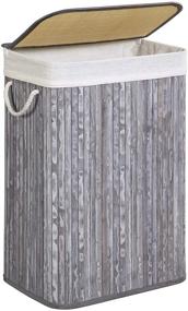 img 4 attached to 🧺 SONGMICS Bamboo Laundry Hamper with Lid, 72L, Distressed Gray - Collapsible Hamper Storage for Bedroom, Laundry Room, with Liner Bag and Handles (ULCB11GW)