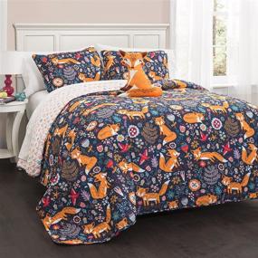 img 4 attached to 🦊 Lush Decor Pixie Fox Quilt Reversible 3 Piece Bedding Set, Twin, Navy - Cozy and Stylish Twin Bedding Set in Navy for Your Bedroom
