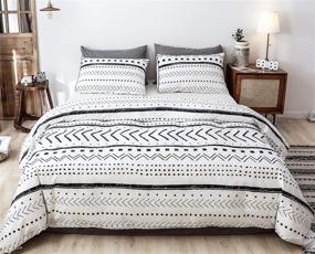 img 4 attached to Janzaa Queen Comforter Set: Boho Chic 3 PCS Aztec Comforter Set with Geometric Prints - Includes 2 Pillow Cases - Ideal for All Seasons