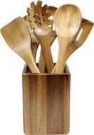 tablecraft elements utensil set with holder, 5x6.5x11.5, marble and acacia логотип