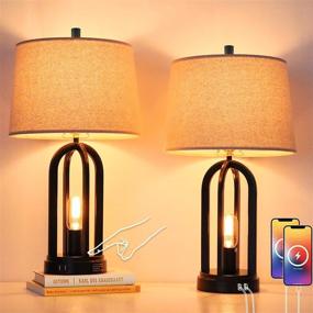 img 4 attached to SUNVIE Touch Control Table Lamp Set of 2: 3-Way Dimmable Bedside Lamps with USB Ports, Farmhouse Style for Living Room and Bedroom - Includes 4 Bulbs