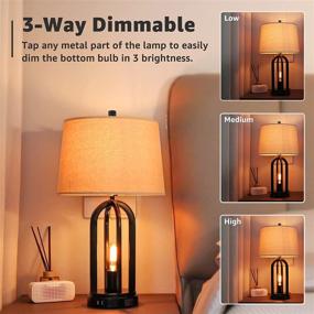 img 3 attached to SUNVIE Touch Control Table Lamp Set of 2: 3-Way Dimmable Bedside Lamps with USB Ports, Farmhouse Style for Living Room and Bedroom - Includes 4 Bulbs