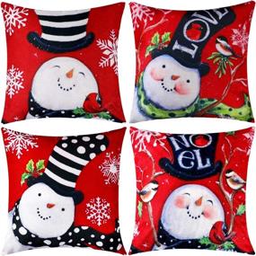 img 4 attached to Set of 4 Christmas Pillow Case Throw Cushion Covers in 18x18 inch, Cotton Linen Pillow Decorations, Color Set 10