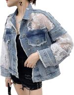 👚 ebossy ladies' sheer floral embroidered lace crop denim jacket, ripped & distressed jean jacket logo
