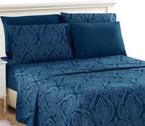 img 4 attached to 🛏️ Luxury Paisley Navy Blue King Bed Sheets Set - King Size Sheets Brushed Microfiber 1800 Thread Count Bedding - Wrinkle, Stain, and Fade Resistant - Deep Pocket 6 PC King Sheets Set