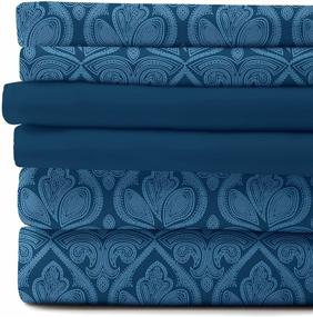 img 2 attached to 🛏️ Luxury Paisley Navy Blue King Bed Sheets Set - King Size Sheets Brushed Microfiber 1800 Thread Count Bedding - Wrinkle, Stain, and Fade Resistant - Deep Pocket 6 PC King Sheets Set