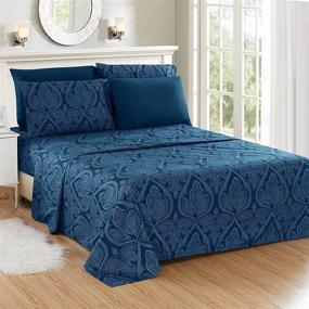 img 1 attached to 🛏️ Luxury Paisley Navy Blue King Bed Sheets Set - King Size Sheets Brushed Microfiber 1800 Thread Count Bedding - Wrinkle, Stain, and Fade Resistant - Deep Pocket 6 PC King Sheets Set