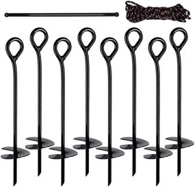 img 4 attached to Zcaukya 8 Piece Ground Anchor Set | 25ft Long Rope Included | 15in Black Metal Anchors | 1/4 inch Diameter