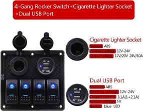 img 1 attached to 🚤 FXC Waterproof Marine Boat Rocker Switch Panel 4 Gang with Dual USB Slot Socket + Cigarette Lighter LED Light: Ideal for Cars, RVs, Vehicles, and Trucks