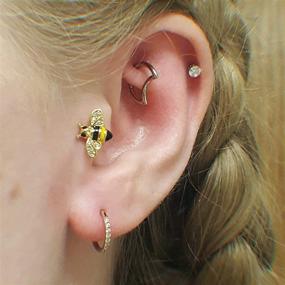 img 3 attached to 🐝 Sparkling CZ Bee Design Helix Earring 16g for Tragus Piercing, Conch, and Cartilage - JEWSEEN Body Jewelry