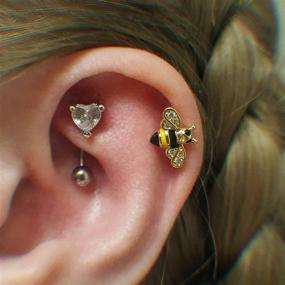 img 2 attached to 🐝 Sparkling CZ Bee Design Helix Earring 16g for Tragus Piercing, Conch, and Cartilage - JEWSEEN Body Jewelry