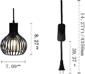 img 3 attached to 💡 Vintage Black Metal Hanging Lamp Fixture - Riomasee Industrial Wire Cage Plug in Pendant Light with On/Off Switch, 14.27 Ft Hanging Light Cord