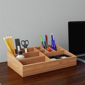 img 1 attached to 📚 Lavish Home 83-132 - Bamboo Desk Organizer with 10 Compartments - Portable Wood Caddy for Bathroom Countertop Storage and Office Tray - Natural Finish