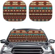 bohemian style full size car sunshade - renewold ethnic aztec secret tribe pattern windshield sun shade & uv ray blocker - pack of 2 logo