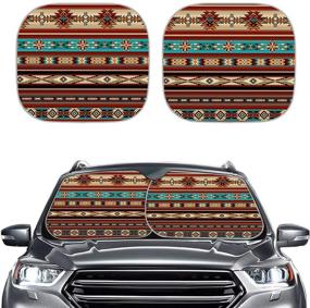 img 4 attached to Bohemian Style Full Size Car Sunshade - Renewold Ethnic Aztec Secret Tribe Pattern Windshield Sun Shade & UV Ray Blocker - Pack of 2