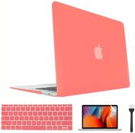 📱 macbook air 13 inch case: slim plastic hard case for a1932/a2179/m1 a2337 models, retina display (2018-2020) - coral orange, with keyboard cover and screen protector logo