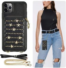 img 4 attached to ZVEdeng iPhone 11 Pro Max Crossbody Wallet Case with Card Holder and Star Design - Black