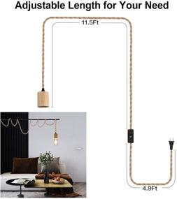 img 2 attached to 🏭 Vintage Industrial Wood Pendant Light Cord Kit with Switch - 16.4FT Hanging Plug in Lamp Cord, Twisted Nylon Rope Pendant Lights Socket E26 E27 for Farmhouse, Retro DIY - Arturesthome