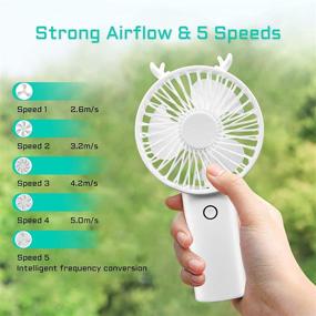 img 2 attached to 5000mAh USB Rechargeable Handheld Fan by SAYTAY - Portable Personal Fan with 7-24 Hours Work Time, 5 Speeds, Ultra Quiet Operation, Phone Holder - Ideal for Office, Bedroom, Outdoor Use (White)