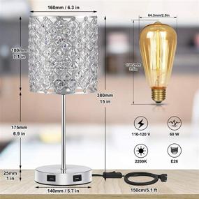 img 2 attached to 🌟 Set of 2 Silver Crystal Touch USB Lamps with Bulbs, Nightstand Lamps featuring Dual USB Ports and 3-Way Dimmable Touch Control, Bedside Lamp Desk Light for Bedroom Living Room (Includes Bulbs & 2 Packs)