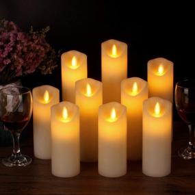 img 2 attached to Antizer Flameless Candles Set: Realistic Dancing LED Flames, 9 Ivory Wax Pillars with 10-Key Remote Control and 24-Hour Timer - Long Battery Life!