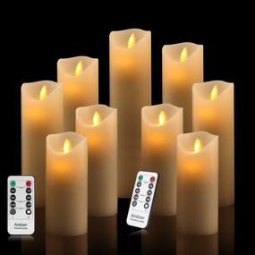 img 4 attached to Antizer Flameless Candles Set: Realistic Dancing LED Flames, 9 Ivory Wax Pillars with 10-Key Remote Control and 24-Hour Timer - Long Battery Life!