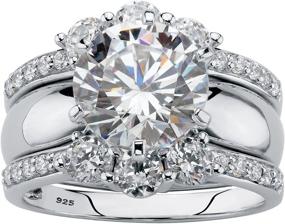 img 4 attached to 💍 Stunning 2-Pair Platinum Over Sterling Silver Bridal Ring Set with Round Cubic Zirconia Solitaire Jackets