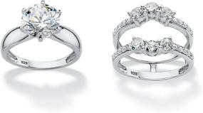 img 1 attached to 💍 Stunning 2-Pair Platinum Over Sterling Silver Bridal Ring Set with Round Cubic Zirconia Solitaire Jackets