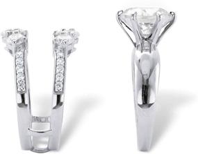 img 3 attached to 💍 Stunning 2-Pair Platinum Over Sterling Silver Bridal Ring Set with Round Cubic Zirconia Solitaire Jackets