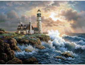 img 4 attached to 🖼️ MXJSUA 5D Diamond Painting Kits Full Drill Rhinestone DIY Arts Craft Home Wall Decor - Seaside Lighthouse Cottage, 12x16inch