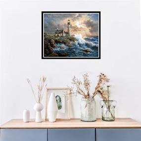 img 2 attached to 🖼️ MXJSUA 5D Diamond Painting Kits Full Drill Rhinestone DIY Arts Craft Home Wall Decor - Seaside Lighthouse Cottage, 12x16inch