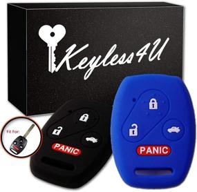 img 4 attached to 🔑 Чехол для силиконового ключа Keyless4U - защитная оболочка для пульта управления для Honda Accord Civic CR-V Pilot - 3+1 кнопки ключа (черный синий) - упаковка из 2 штук