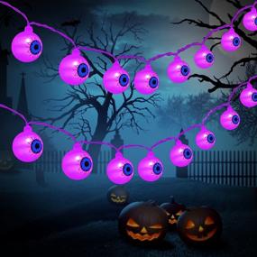 img 4 attached to 🎃 Halloween Eyeball String Lights - 20 LED Battery Operated Fairy Lights for Indoor Outdoor Decoration (Purple) by CCINEE