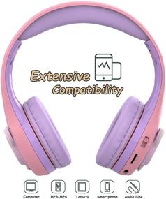img 2 attached to 🎧 Riwbox Baosilon CB-7S Cat Kids Headphones: Wireless/Wired, Light Up Bluetooth Over Ear Headphones with Mic, Volume Limited & Safe for School, TF-Card Compatible (Purple & Pink)