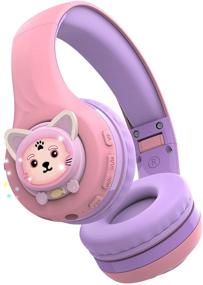 img 1 attached to 🎧 Riwbox Baosilon CB-7S Cat Kids Headphones: Wireless/Wired, Light Up Bluetooth Over Ear Headphones with Mic, Volume Limited & Safe for School, TF-Card Compatible (Purple & Pink)