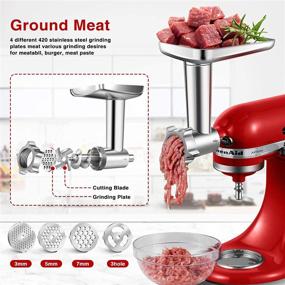 img 2 attached to 🔪 AMZCHEF Metal Food Grinder Attachment for KitchenAid Stand Mixers: Includes Sausage Stuffer Tubes, Burger Press, Grinding Plates & Blades, Cleaning Brush - A Complete Package!