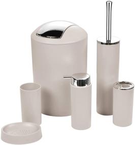 img 4 attached to Zuvo 6-Piece Plastic Bathroom Accessory Set - Luxury Bath Set with Lotion Bottles, Toothbrush Holder, Soap Dish, Toilet Brush, Trash Can, Rubbish Bin (Beige)