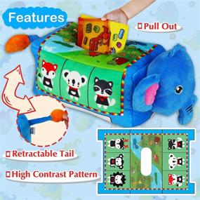 img 1 attached to 🐘 Мягкая слоновая магическая коробка для салфеток KUANGO для детей: шуршащая игра для развития осязания и контрастного восприятия для однолетних.