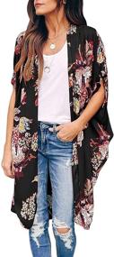 img 3 attached to Womens Floral Kimono Cardigans Sleeve Women's Clothing in Swimsuits & Cover Ups