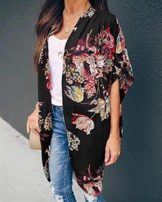 img 2 attached to Womens Floral Kimono Cardigans Sleeve Women's Clothing in Swimsuits & Cover Ups