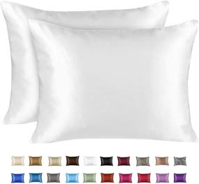 img 4 attached to 🛏️ Luxury Satin Hair Pillowcase – Standard Size with Zipper, White (Set of 2) – Blissford
